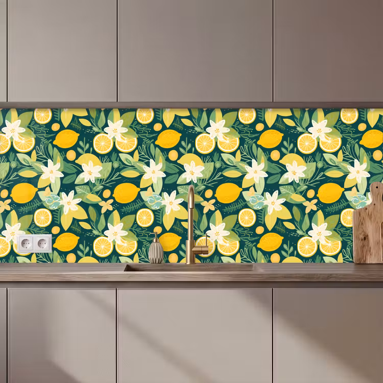Groen - Bloemen - Citroenpartjes keuken achterwand 2 middel 871 zz_3dshopping
