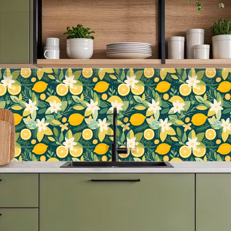 Groen - Bloemen - Citroenpartjes keuken achterwand 2 middel 871 -sfeer3
