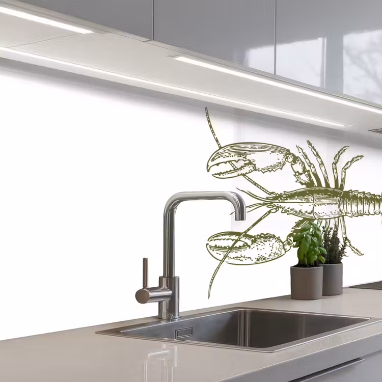 Groen - Kreeft - Wit keuken achterwand 2 middel -3d_schuin