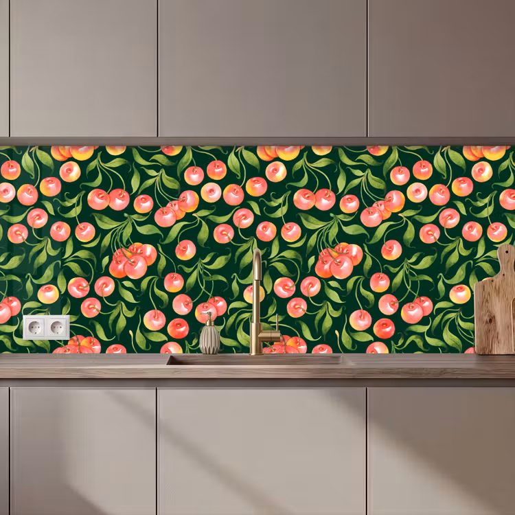 Groen - Rood - Kersen - Bladeren keuken achterwand 2 middel 871 zz_3dshopping