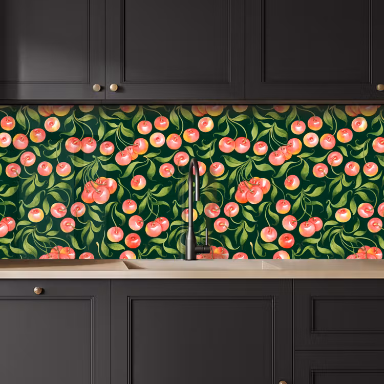 Groen - Rood - Kersen - Bladeren keuken achterwand 2 middel 871 -sfeer1