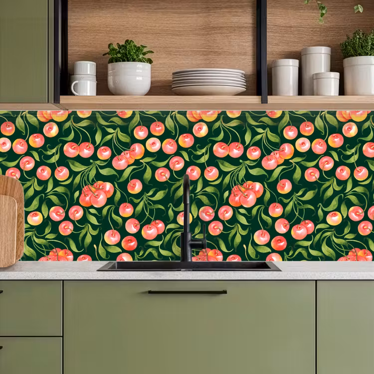 Groen - Rood - Kersen - Bladeren keuken achterwand 2 middel 871 -sfeer3
