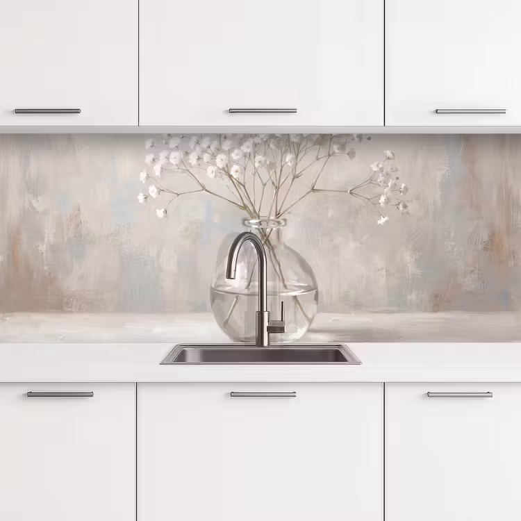 Gipskruid - Vaas - Wit keuken achterwand 2 middel -3d