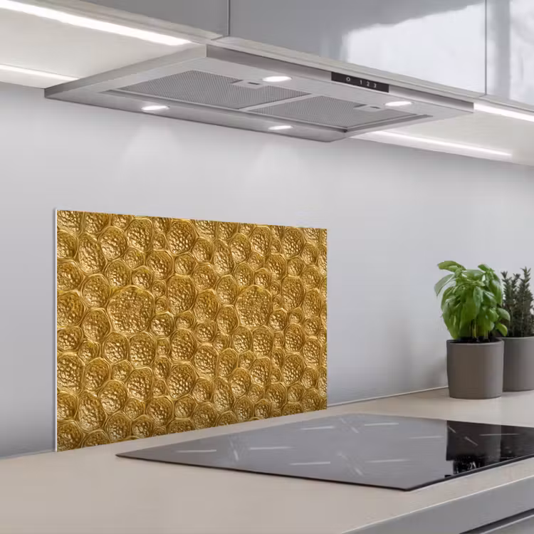 Gehamerd - Mozaïek - Antiek - Goud keuken achterwand spatscherm klein 900 -3d_schuin