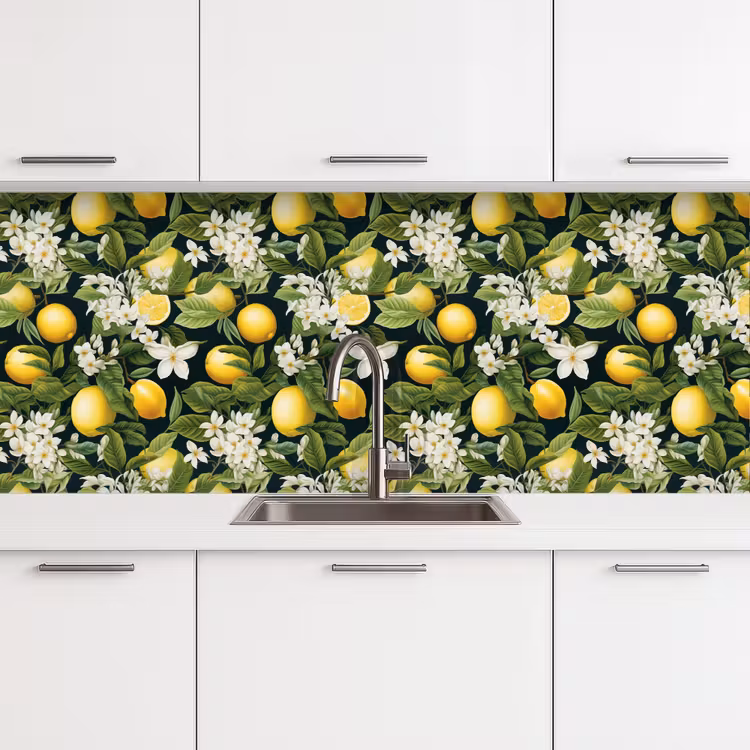 Hangende - Citroenen - Witte - Bloemetjes keuken achterwand 2 middel 871 -3d
