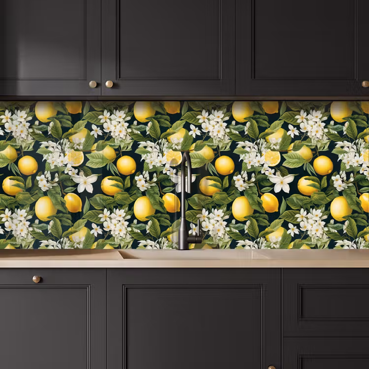 Hangende - Citroenen - Witte - Bloemetjes keuken achterwand 2 middel 871 -sfeer1