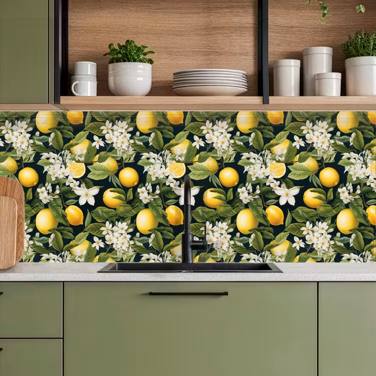 Hangende - Citroenen - Witte - Bloemetjes keuken achterwand 2 middel 871 -sfeer3