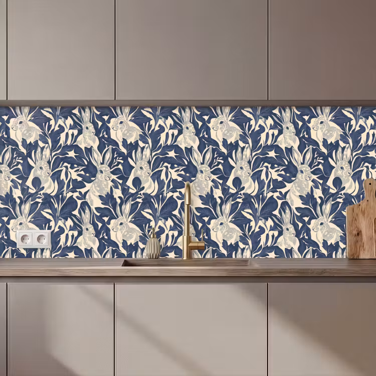 Hazen - Bladeren - Patroon - Blauw - Beige keuken achterwand 2 middel 871 zz_3dshopping