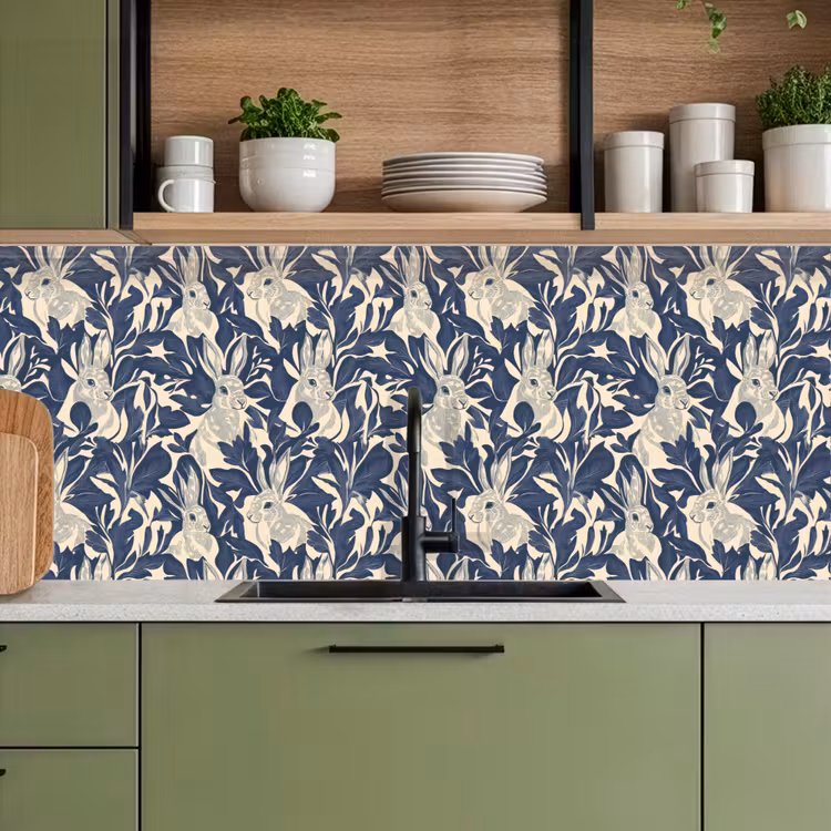 Hazen - Bladeren - Patroon - Blauw - Beige keuken achterwand 2 middel 871 -sfeer3