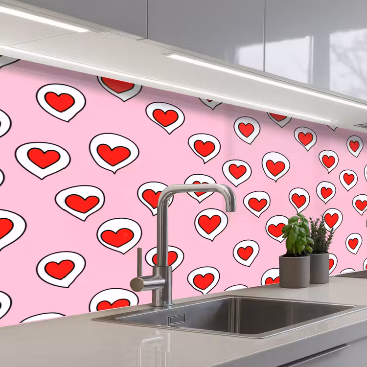 Hartjes - Patroon - Rood keuken achterwand 2 middel 871 -3d_schuin