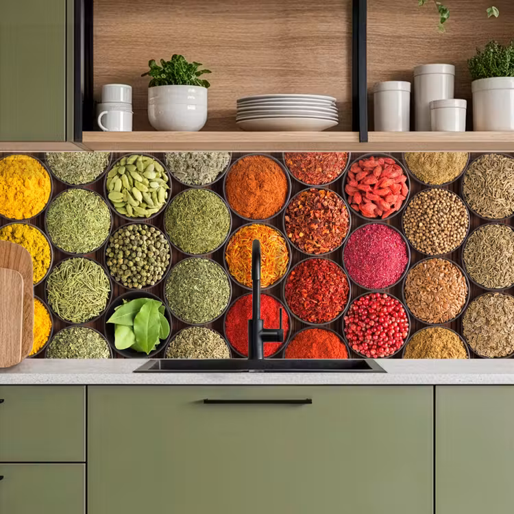 Kruiden - Schaaltjes - Kleurrijk - Textuur keuken achterwand 2 middel -sfeer3
