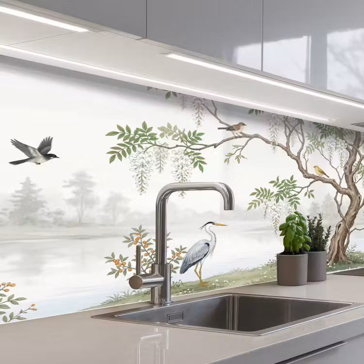 Reiger - Landschap - Groen keuken achterwand 2 middel -3d_schuin