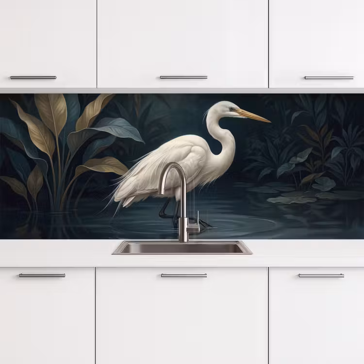 Reiger - Water - Natuur - Modern - Wit keuken achterwand 2 middel -3d