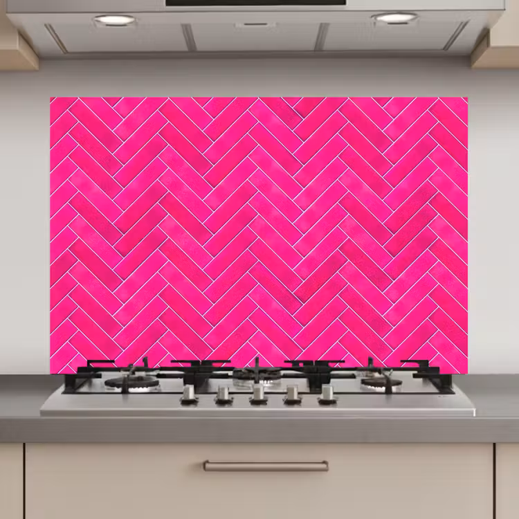 Visgraat - Wandtegel - Fuchsia - Roze keuken achterwand spatscherm klein 900 -3d_website