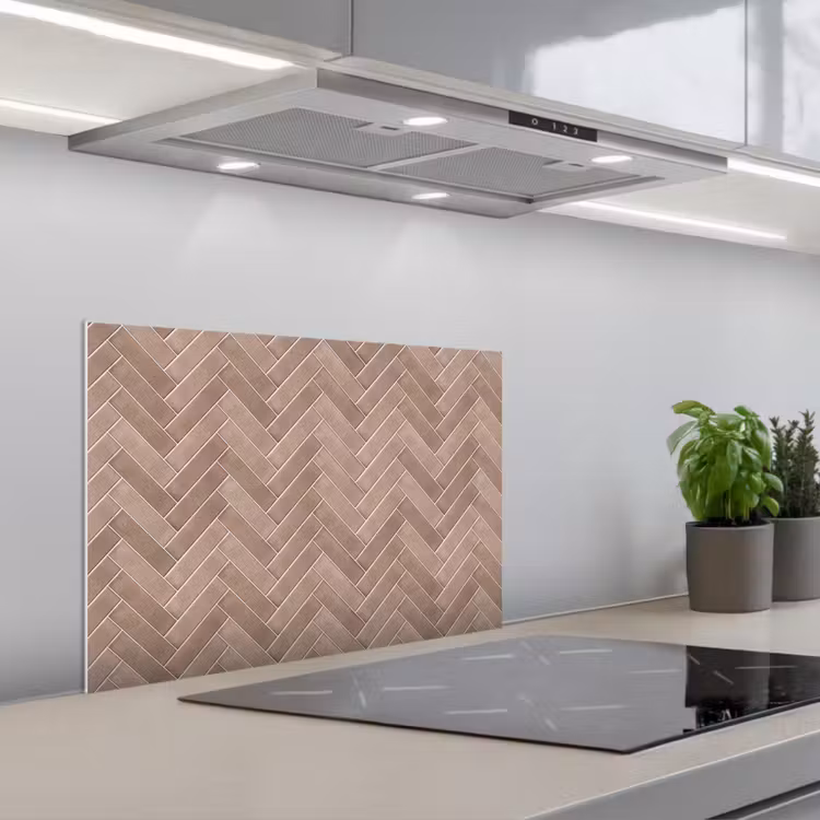 Visgraat - Wandtegel - Oudroze - Terracotta keuken achterwand spatscherm klein 900 -3d_schuin