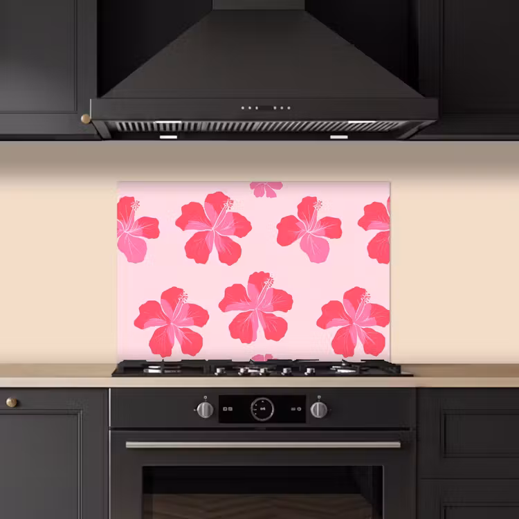 Hibiscus - Bloemen - Roze keuken achterwand 2 middel 871 -3d_schuin