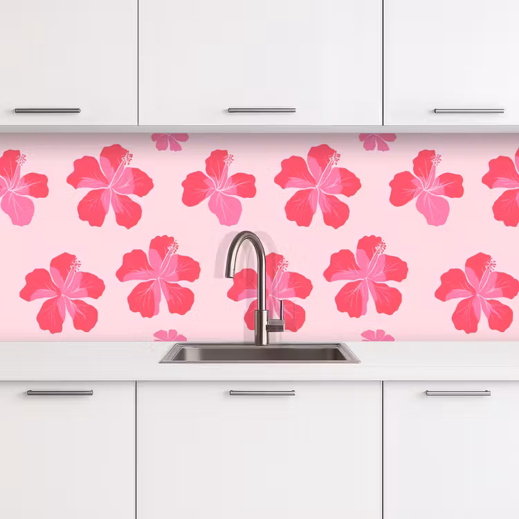Hibiscus - Bloemen - Roze keuken achterwand 2 middel 871 -3d