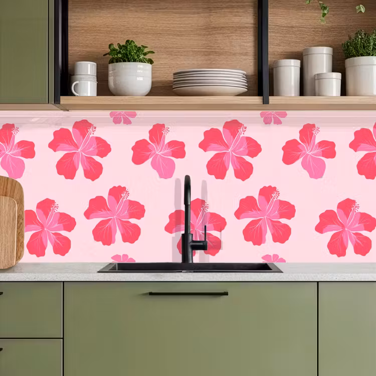 Hibiscus - Bloemen - Roze keuken achterwand 2 middel 871 -sfeer3