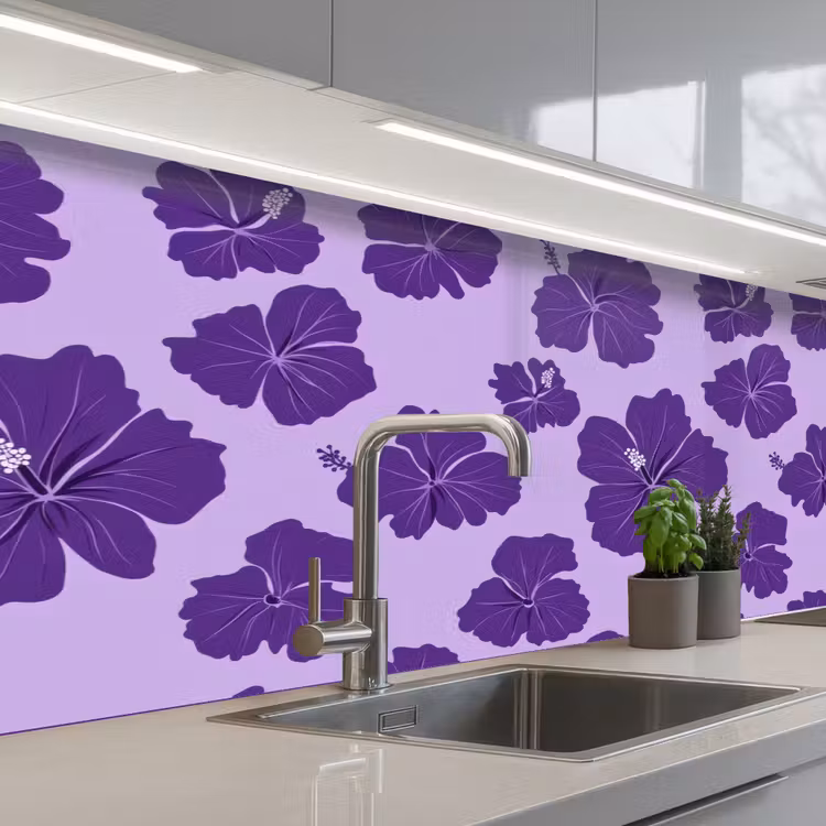 Hibiscus - Bloemen - Paars keuken achterwand 2 middel 871 -3d_schuin