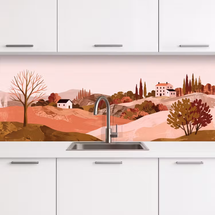 Heuvellandschap - Grafisch - Terracotta keuken achterwand 2 middel -3d