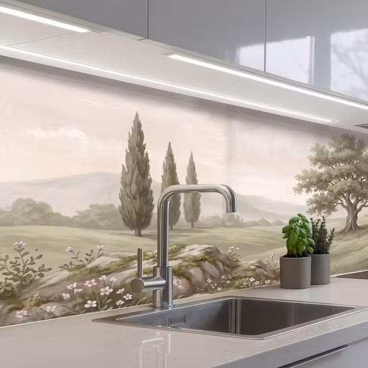 Heuvellandschap - Bomen - Natuur - Groen keuken achterwand 2 middel -3d_schuin