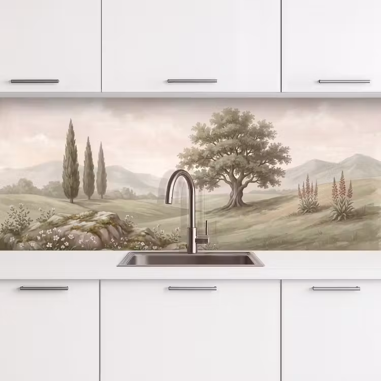 Heuvellandschap - Bomen - Natuur - Groen keuken achterwand 2 middel -3d