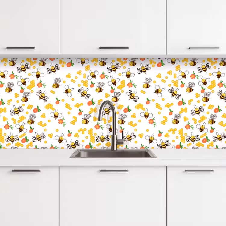 Honing - Bij - Bloemen - Patronen - Lente keuken achterwand 2 middel 871 -3d