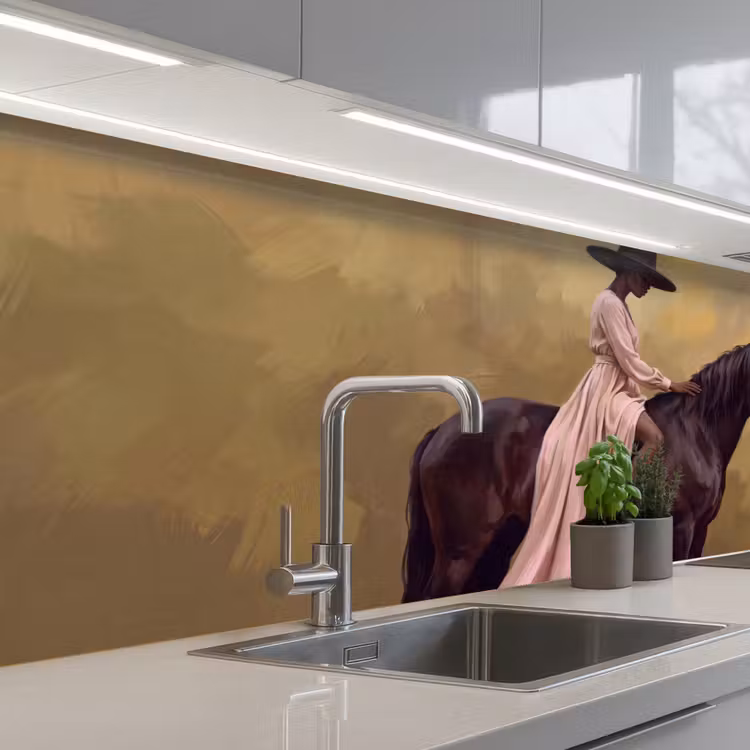 Paard - Klassiek - Oker keuken achterwand 2 middel -3d_schuin