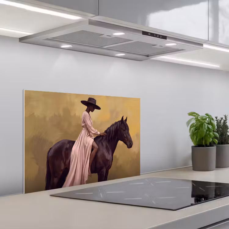 Paard - Klassiek - Oker keuken achterwand 2 middel -3d