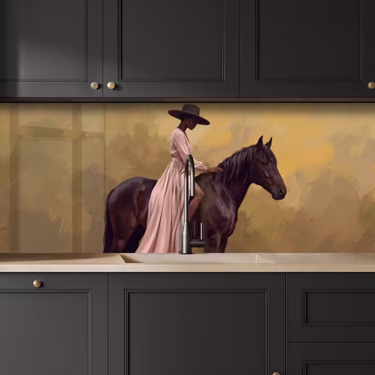 Paard - Klassiek - Oker keuken achterwand 2 middel -sfeer1