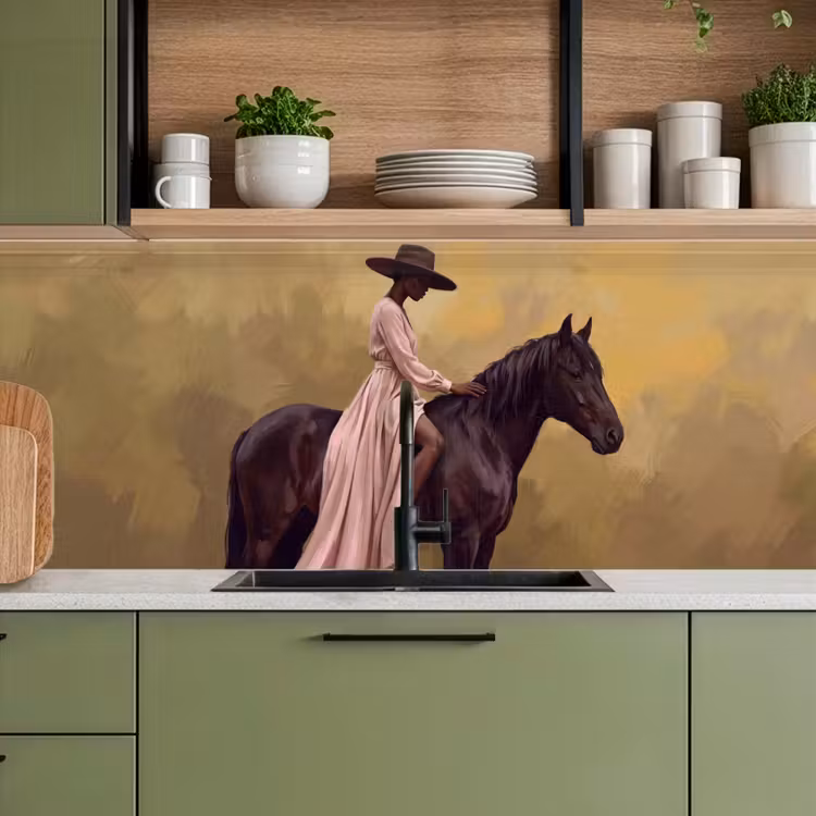 Paard - Klassiek - Oker keuken achterwand 2 middel -sfeer3
