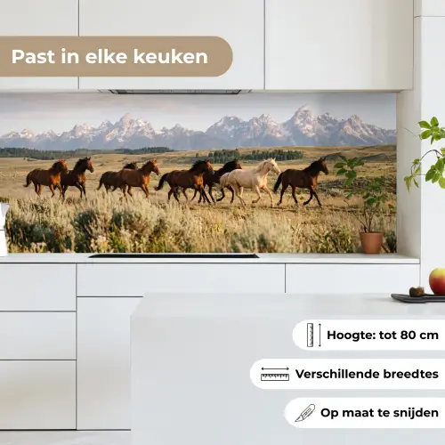 Paarden - Kudde - Bergen - Vrijheid - Wild keuken achterwand 2 middel -sfeer4_NL