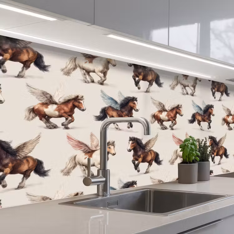 Paarden - Vleugels - Kleurrijk keuken achterwand 2 middel 871 -3d_schuin