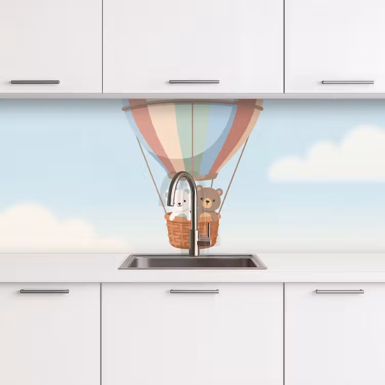 Luchtballon - Beren - Pastel keuken achterwand 2 middel -3d