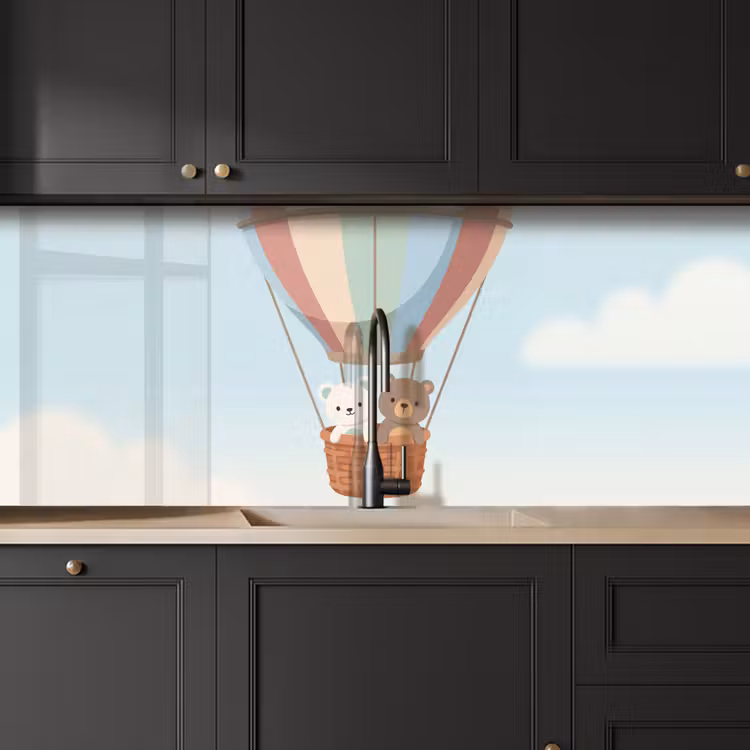 Luchtballon - Beren - Pastel keuken achterwand 2 middel -sfeer1