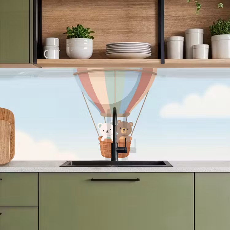 Luchtballon - Beren - Pastel keuken achterwand 2 middel -sfeer3