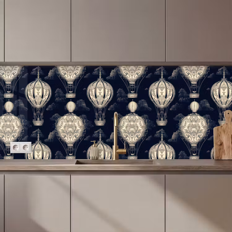 Luchtballonnen - Wolken - Patroon - Donkerblauw keuken achterwand 2 middel 871 zz_3dshopping