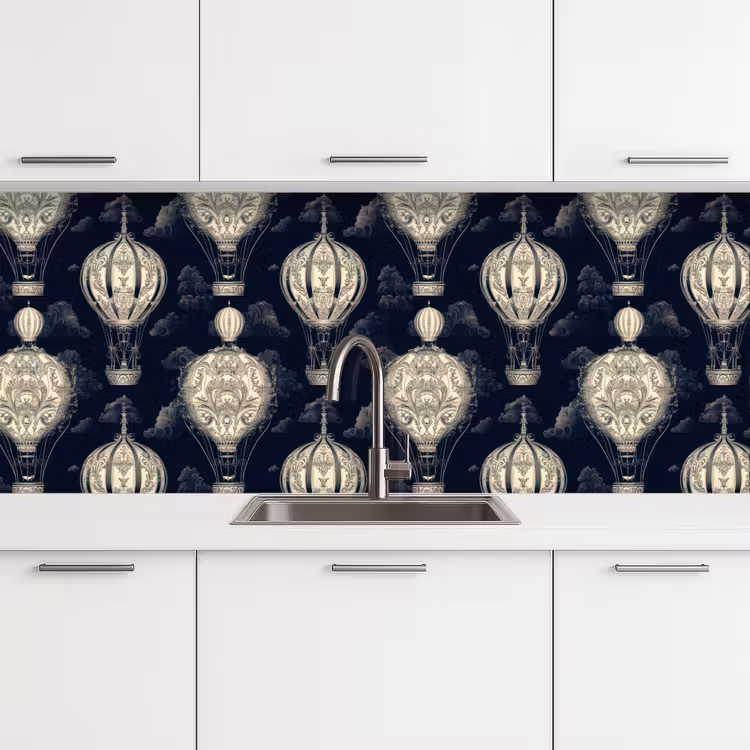 Luchtballonnen - Wolken - Patroon - Donkerblauw keuken achterwand 2 middel 871 -3d