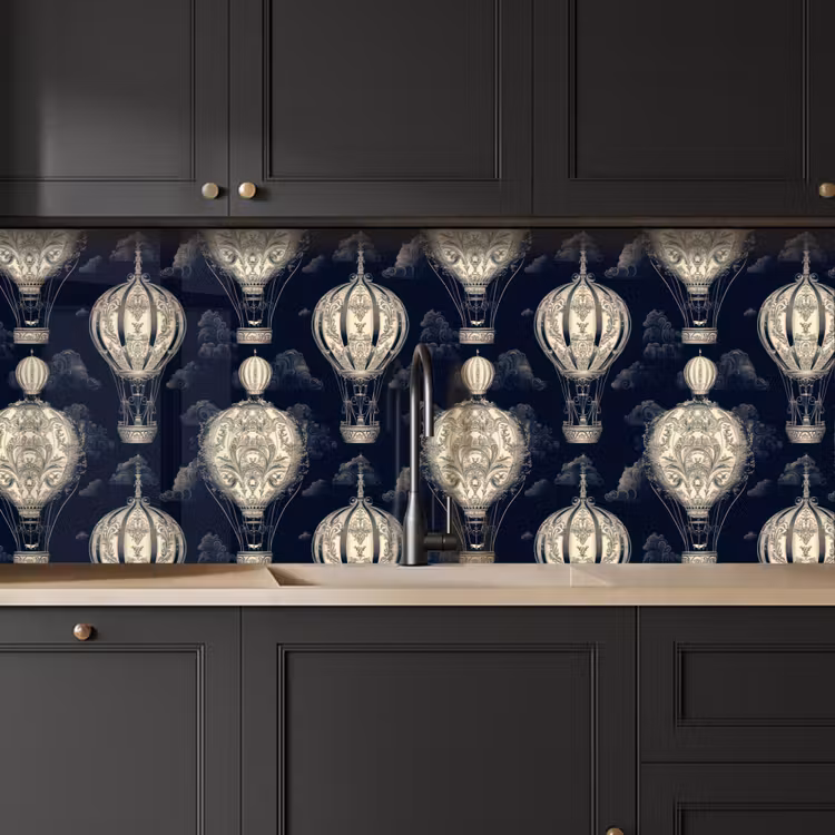 Luchtballonnen - Wolken - Patroon - Donkerblauw keuken achterwand 2 middel 871 -sfeer1