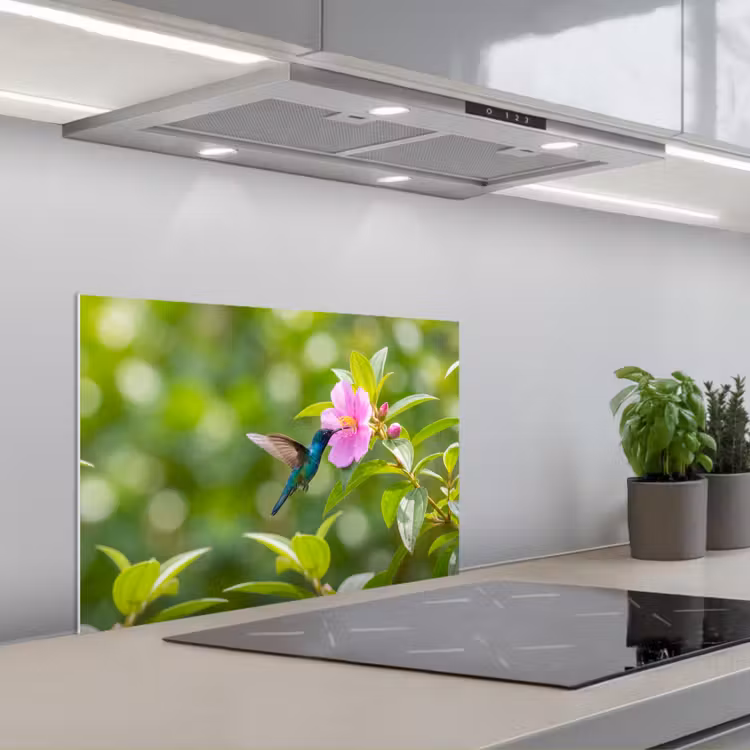 Kolibrie - Bloem - Natuur - Groen keuken achterwand 2 middel -3d