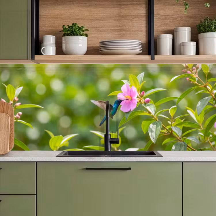 Kolibrie - Bloem - Natuur - Groen keuken achterwand 2 middel -sfeer3