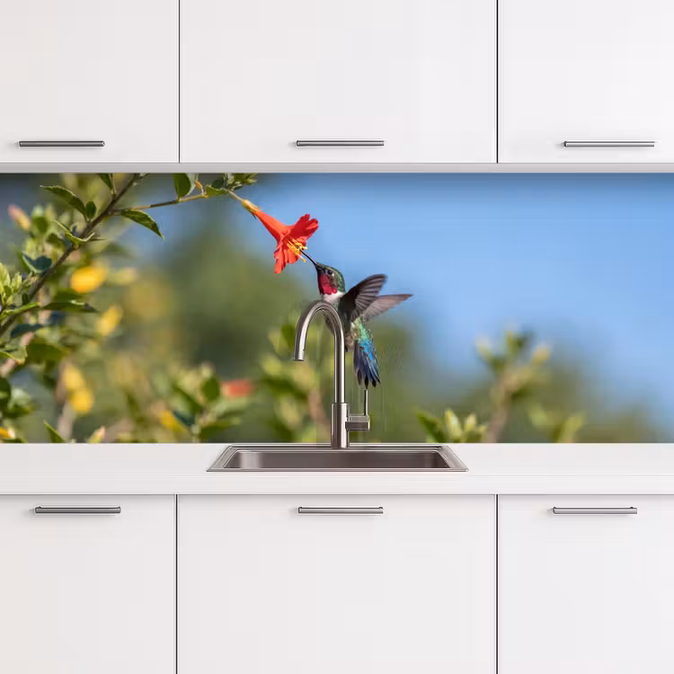 Kolibrie - Bloem - Natuur - Groen keuken achterwand 2 middel -3d