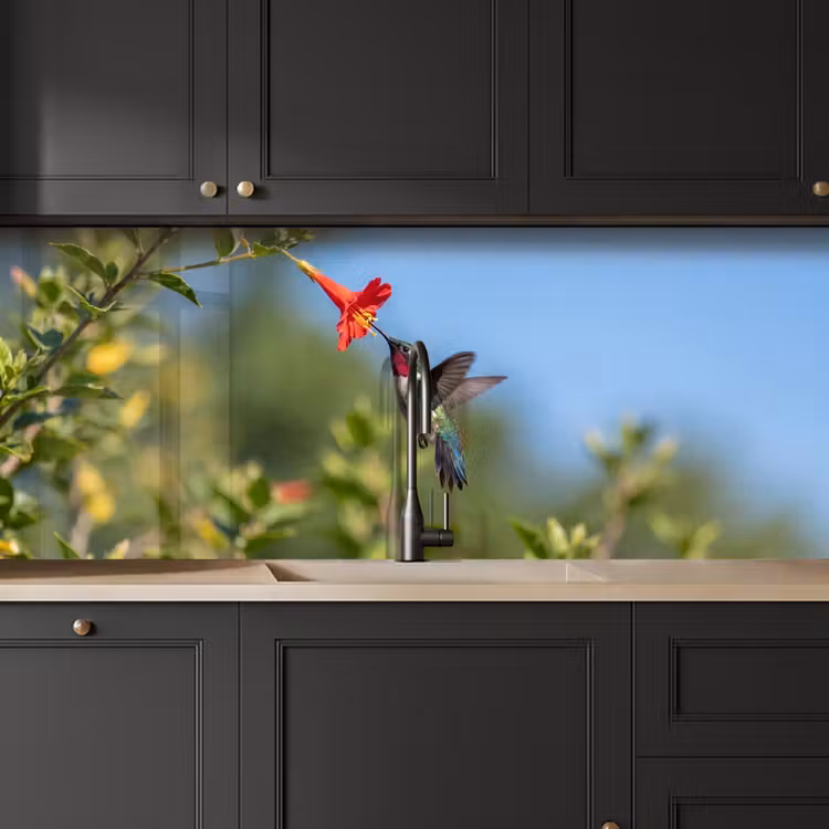 Kolibrie - Bloem - Natuur - Groen keuken achterwand 2 middel -sfeer1