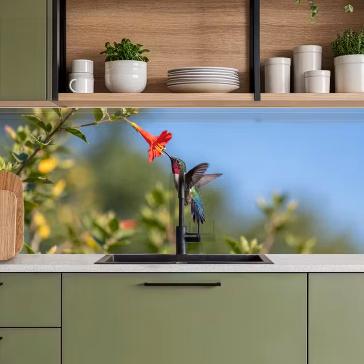 Kolibrie - Bloem - Natuur - Groen keuken achterwand 2 middel -sfeer3