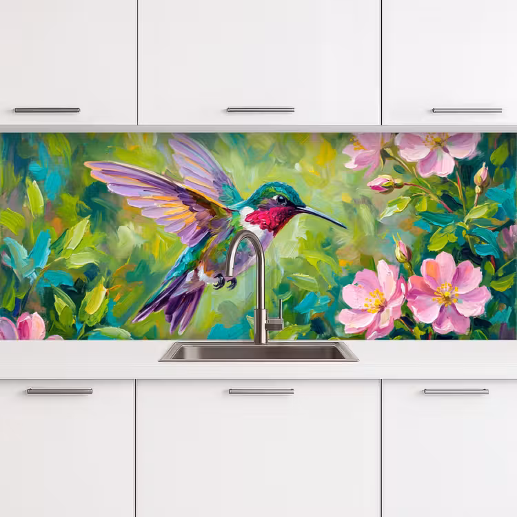 Kolibrie - Bloemen - Natuur - Kleurrijk keuken achterwand 2 middel -3d
