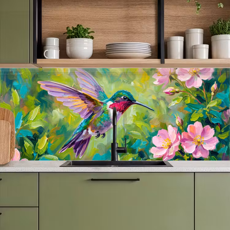 Kolibrie - Bloemen - Natuur - Kleurrijk keuken achterwand 2 middel -sfeer3