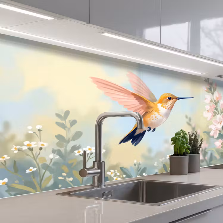Kolibrie - Illustratie - Kleurrijk keuken achterwand 2 middel -3d_schuin