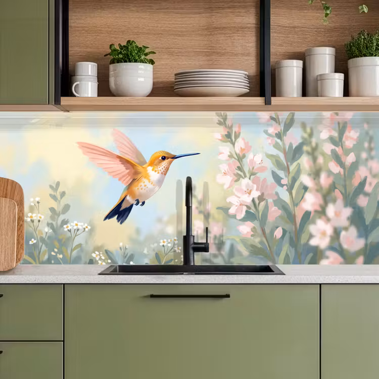 Kolibrie - Illustratie - Kleurrijk keuken achterwand 2 middel -sfeer3