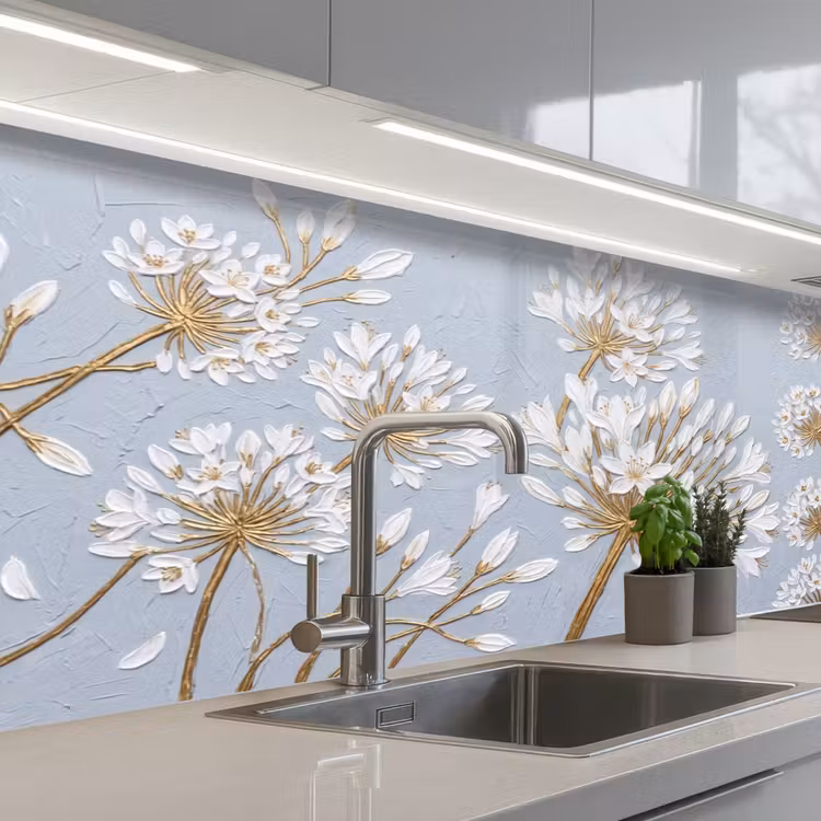 Illustratie - Bloemen - Blauw keuken achterwand 2 middel -3d_schuin