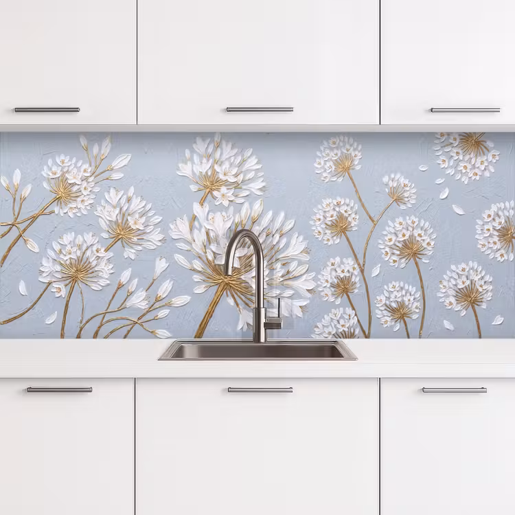 Illustratie - Bloemen - Blauw keuken achterwand 2 middel -3d